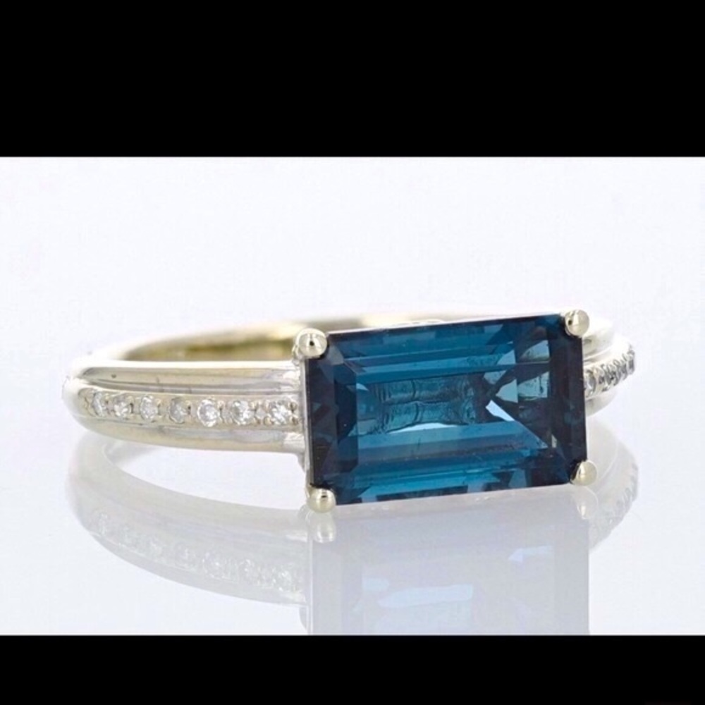 10k London Blue Topaz/Diamond East to West Ring